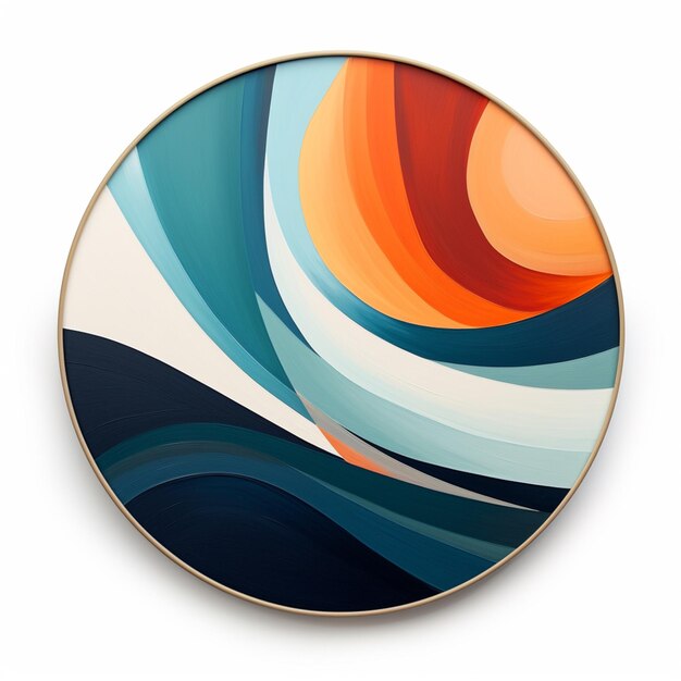 there is a circular painting of a colorful wave on a white wall generative ai