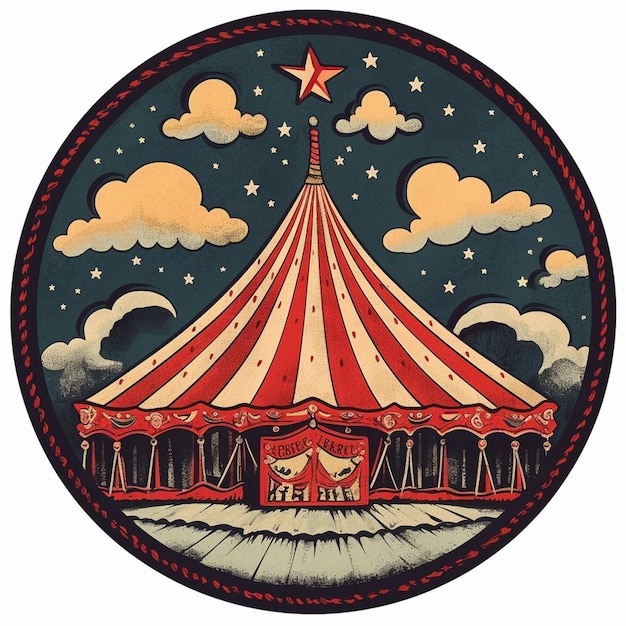 There is a circus tent with a red and white roof generative ai