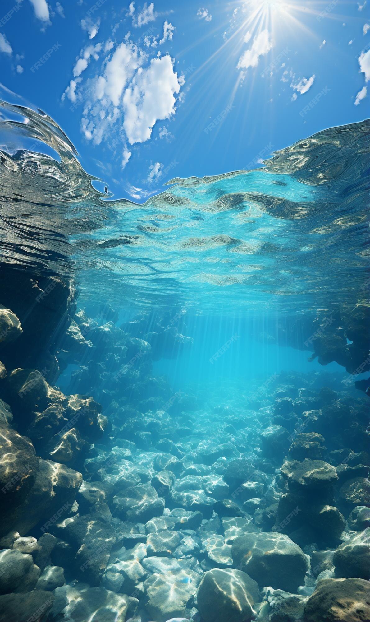 premium-ai-image-there-is-a-clear-blue-ocean-with-rocks-and-water