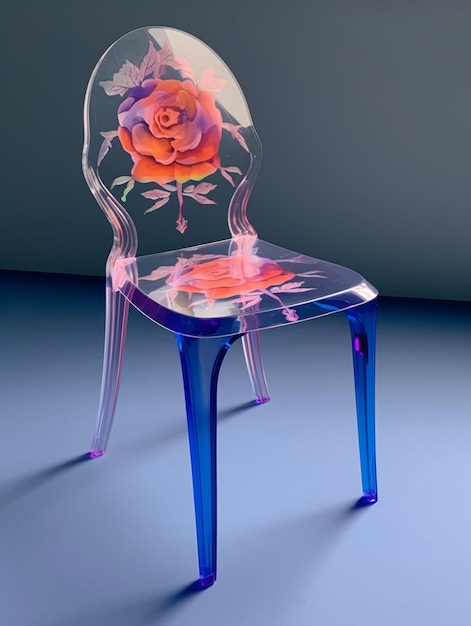 there is a clear chair with a rose painted on it generative ai