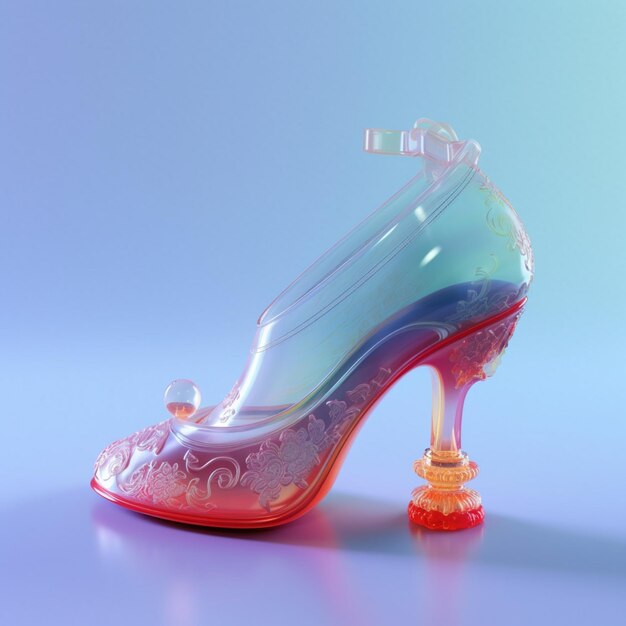 There is a clear shoe with a red bottom and a clear heel generative ai