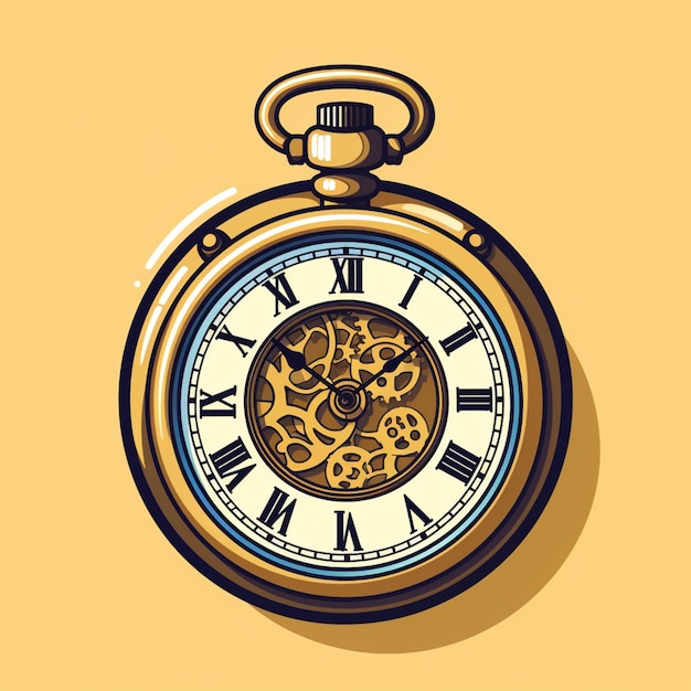 there is a clock with gears on it on a yellow background generative ai