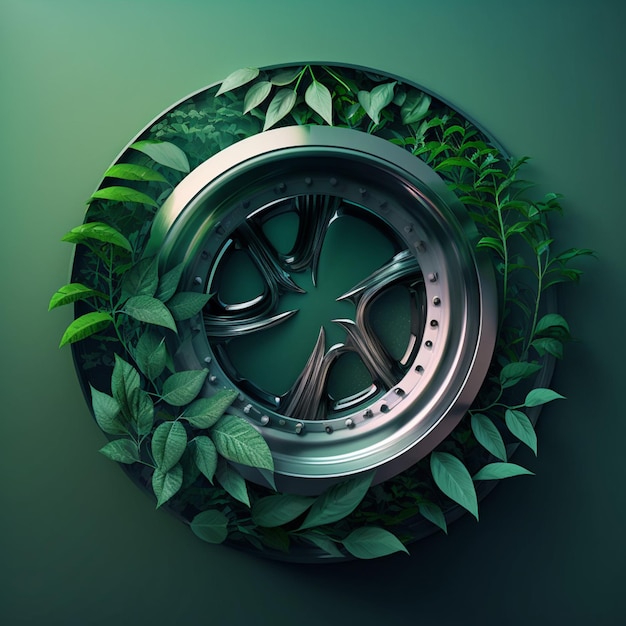 There is a clock with a green leafy design on it generative ai