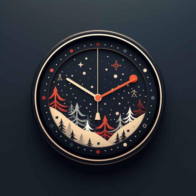 there is a clock with a picture of a snowy landscape on it generative ai