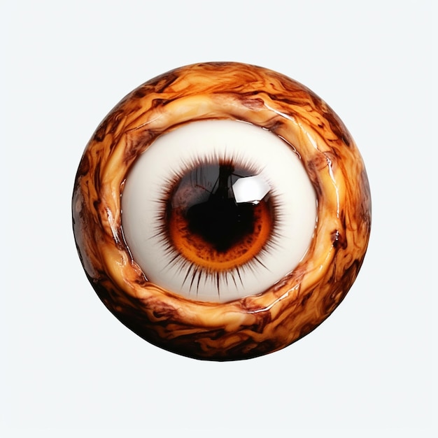 Foto c'è un primo piano di un globo oculare marrone con uno sfondo bianco generativo ai
