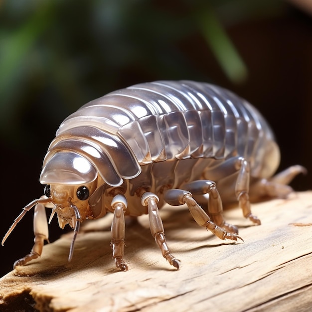 There is a close up of a bug on a piece of wood AI Generative