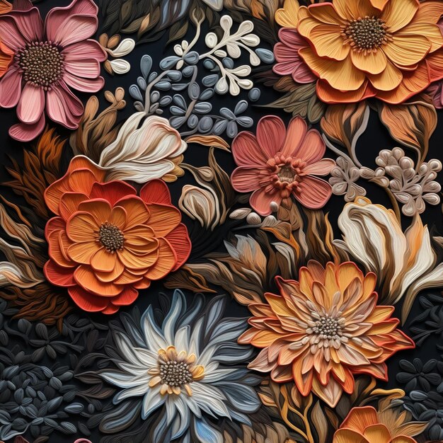 There is a close up of a bunch of flowers on a black surface generative ai