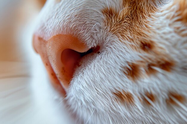 Есть крупный план кошачьего носа с размытым фоном.