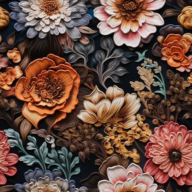 There is a close up of a colorful flower pattern on a black background generative ai
