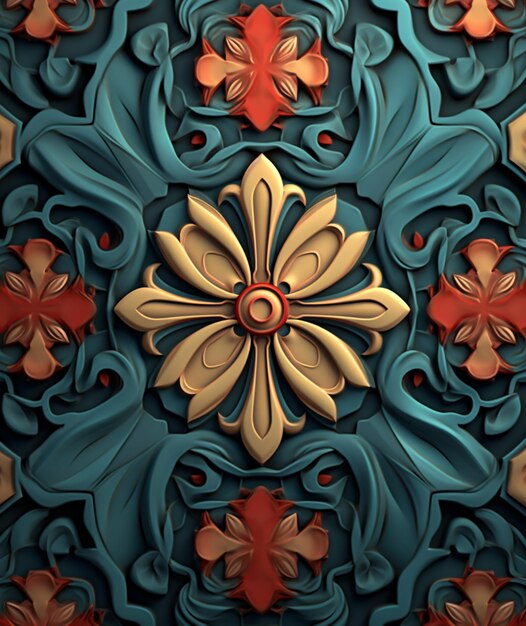 There is a close up of a decorative design on a wall generative ai