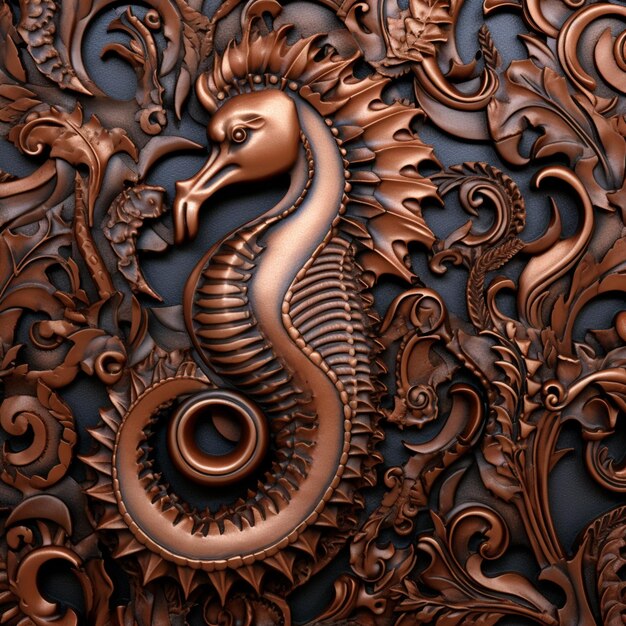 there is a close up of a decorative wall with a sea horse generative ai