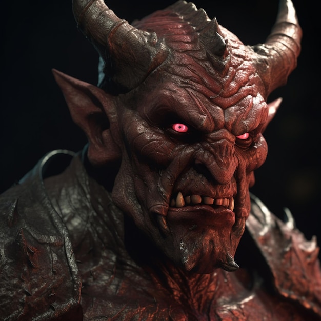 There is a close up of a demonic looking demon with red eyes generative ai