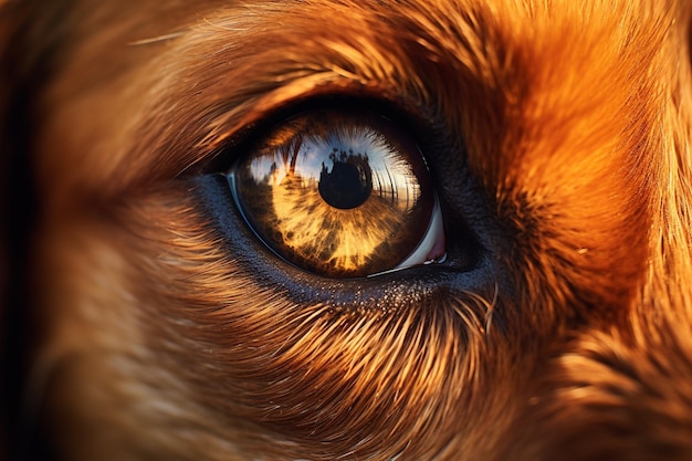 There is a close up of a dogs eye with a blurry background generative ai