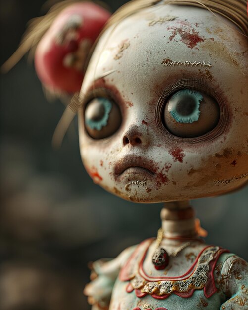 there is a close up of a doll with a red flower in her hair generative ai