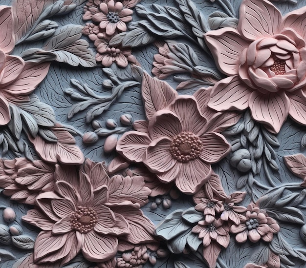 There is a close up of a flower carving on a wall generative ai