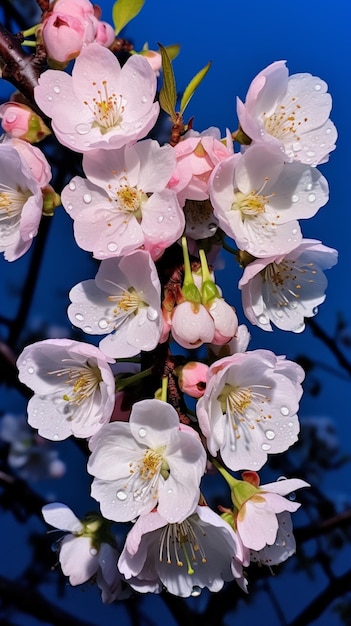 木の上の花のクローズアップがあります生成ai