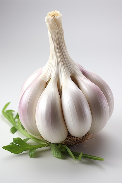 there is a close up of a garlic bulb with leaves generative ai