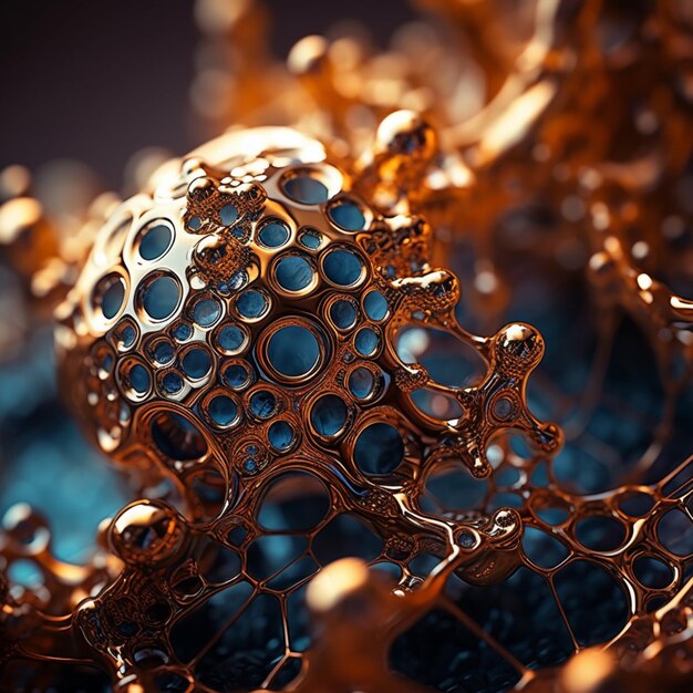 There is a close up of a gold object with many bubbles generative ai