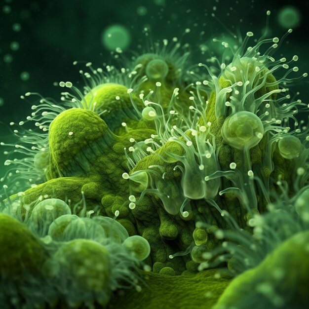 There is a close up of a green sea anemone generative ai