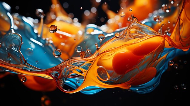 There is a close up of a liquid with oranges and blue generative ai