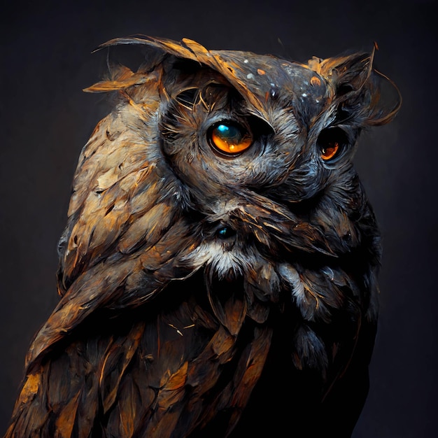 There is a close up of an owl with a black background generative ai