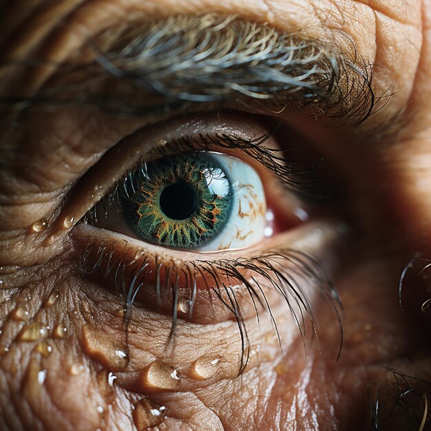 there is a close up of a persons eye with water on it generative ai