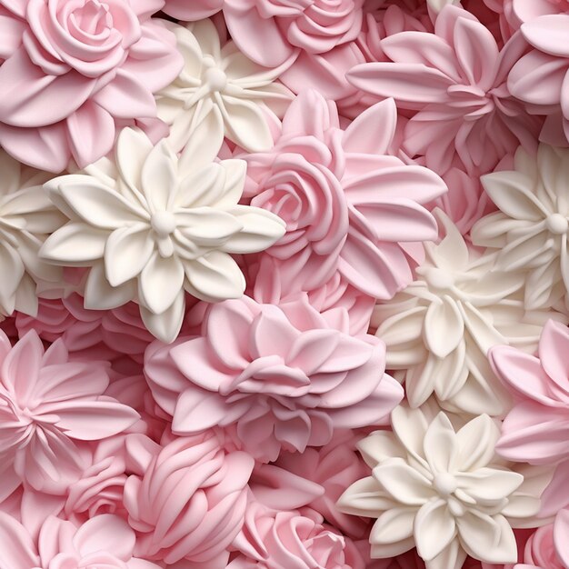 Есть крупный план розово-белого торта с цветами, генерирующий ай