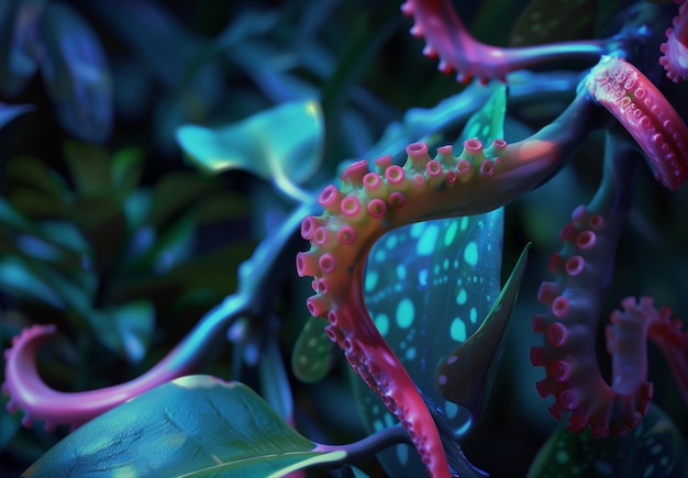 Foto c'è un primo piano di una pianta con molti tentacoli generativo ai