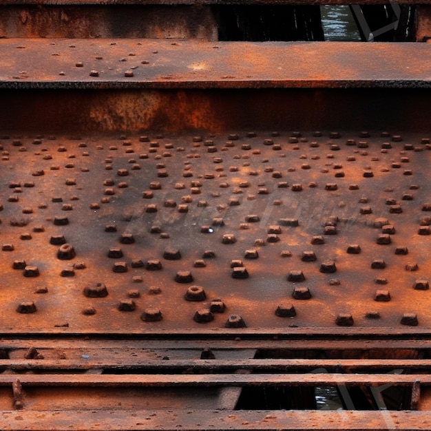 there is a close up of a rusted metal structure with rivets generative ai