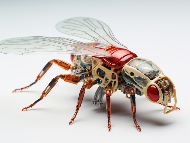 there is a close up of a toy insect with a red eye generative ai