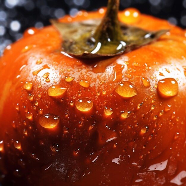 There is a close up of a water covered orange fruit generative ai