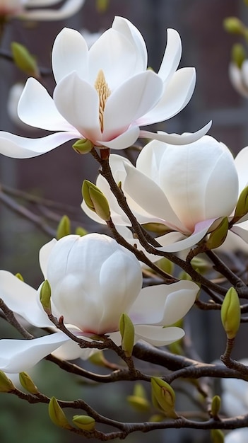 白い花が木の上にく写真 ジェネレーティブ・アイ