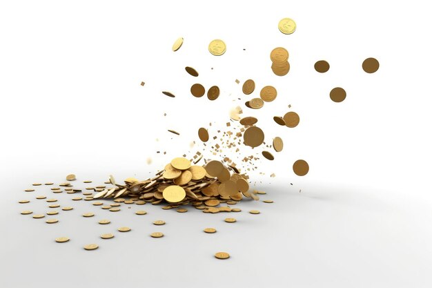 There Is Cloud On White Background And Gold Coins Are Falling From It Generative AI