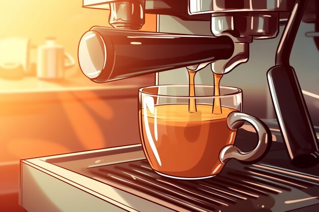 機械生成 AI からの液体で満たされているコーヒー カップがあります。