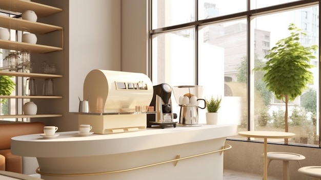 Foto c'è una macchina da caffè seduta su un bancone in un caffè generativo ai