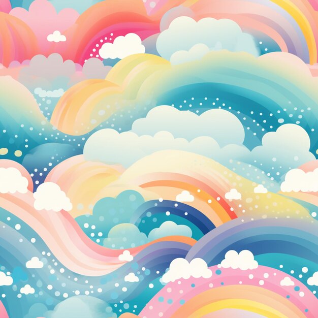 There is a colorful background with a rainbow and clouds generative ai