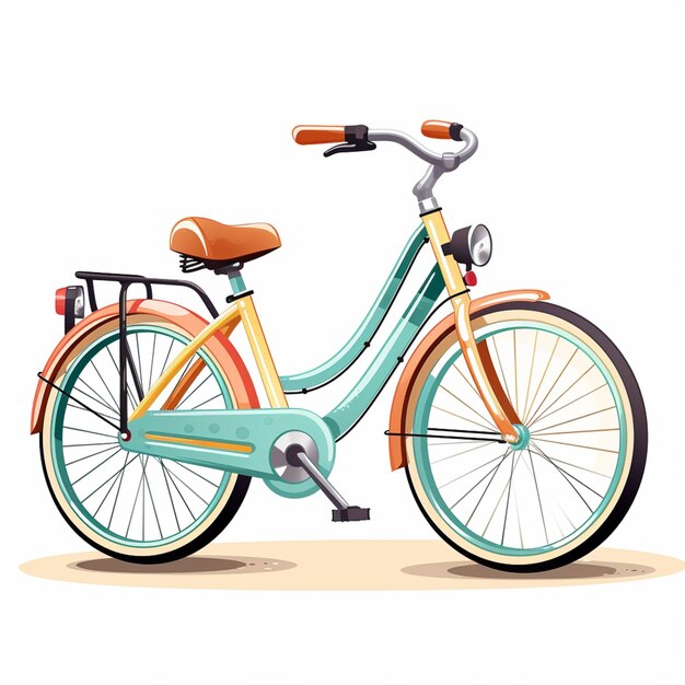 뒷면에 바구니가 있는 다채로운 자전거가 있습니다.