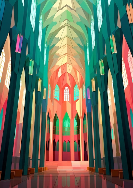 there is a colorful cathedral with a large stained glass window generative ai