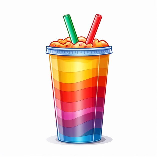 Photo there is a colorful cup with two straws in it generative ai