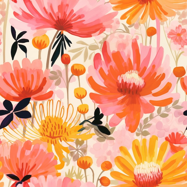 there is a colorful floral pattern with a bee on it generative ai