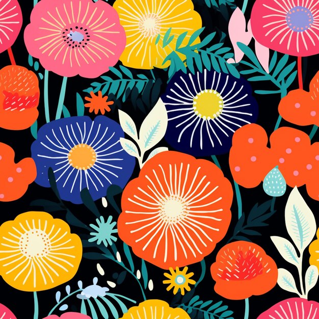 there is a colorful floral pattern with many different colors generative ai