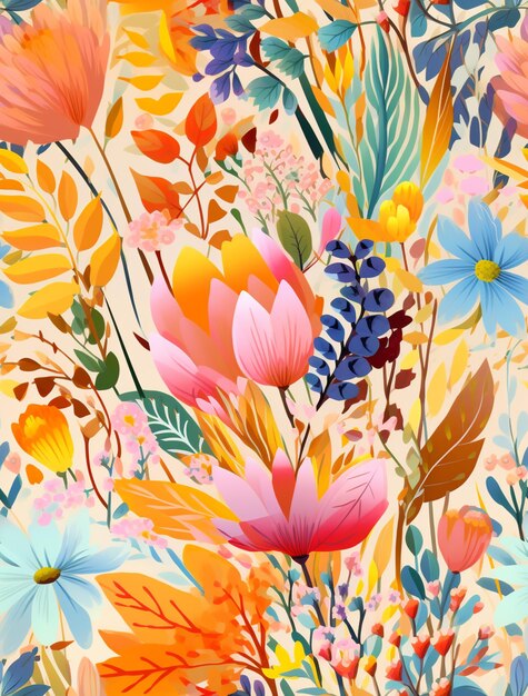 Photo there is a colorful floral pattern with many different colors generative ai