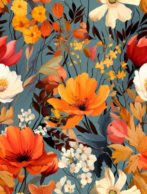 Photo there is a colorful floral pattern with many different flowers generative ai