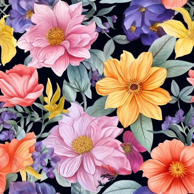 There is a colorful floral pattern with many flowers on it generative ai