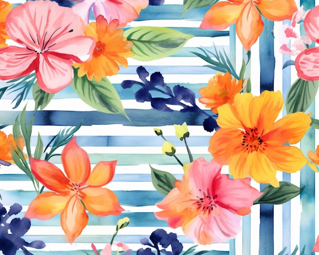 there is a colorful floral pattern with stripes on the background generative ai