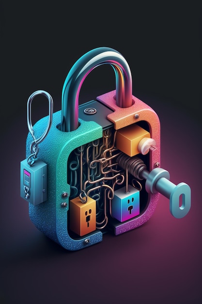 Photo there is a colorful lock with keys and keys on it generative ai