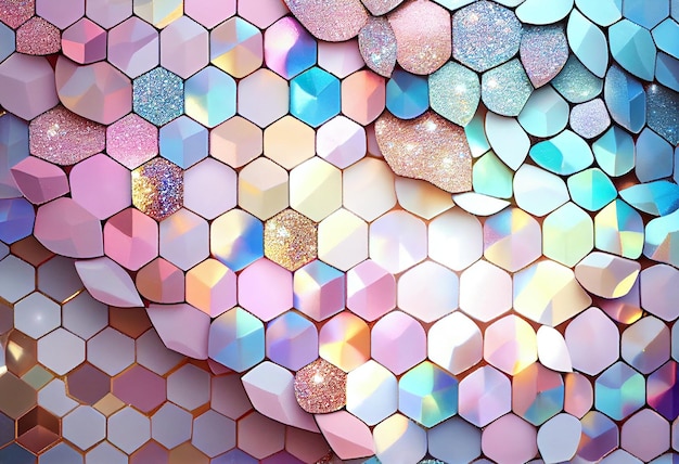 There is a colorful mosaic wall with many different shapes generative ai