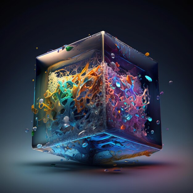 Photo there is a colorful object that is inside of a glass cube generative ai