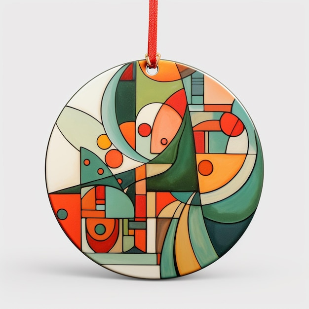 there is a colorful ornament hanging on a red ribbon generative ai