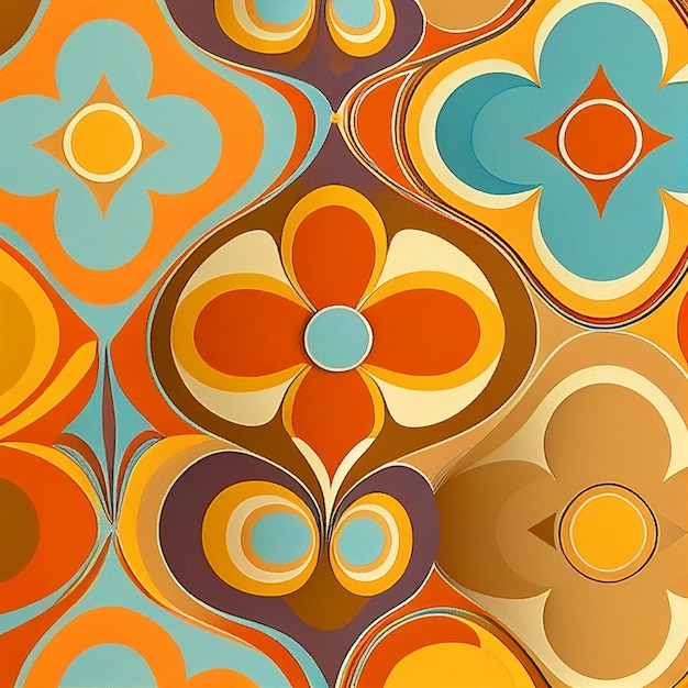 there is a colorful pattern with flowers on a brown background generative ai